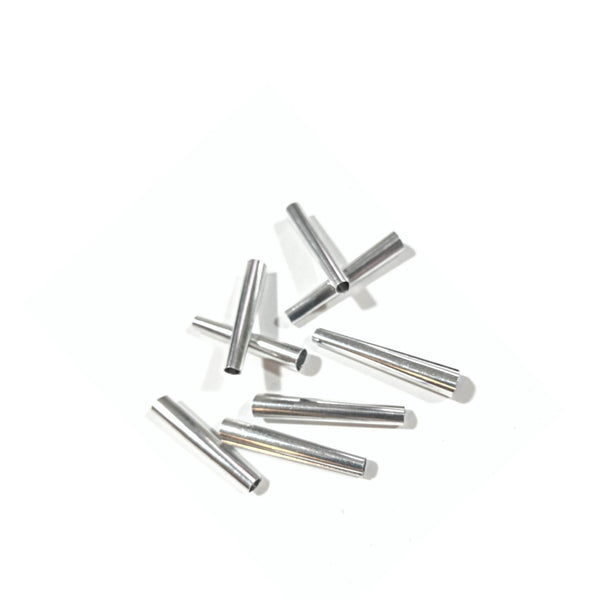 Lightweight aluminium cones used decoratively for native american regalia. The are also often used on fringing, and as lace endings. The metal is soft and can be crimped to hold in place.  Available in 2 size lengths - Small 25mm and Large 32mm - sold in packs of 10.