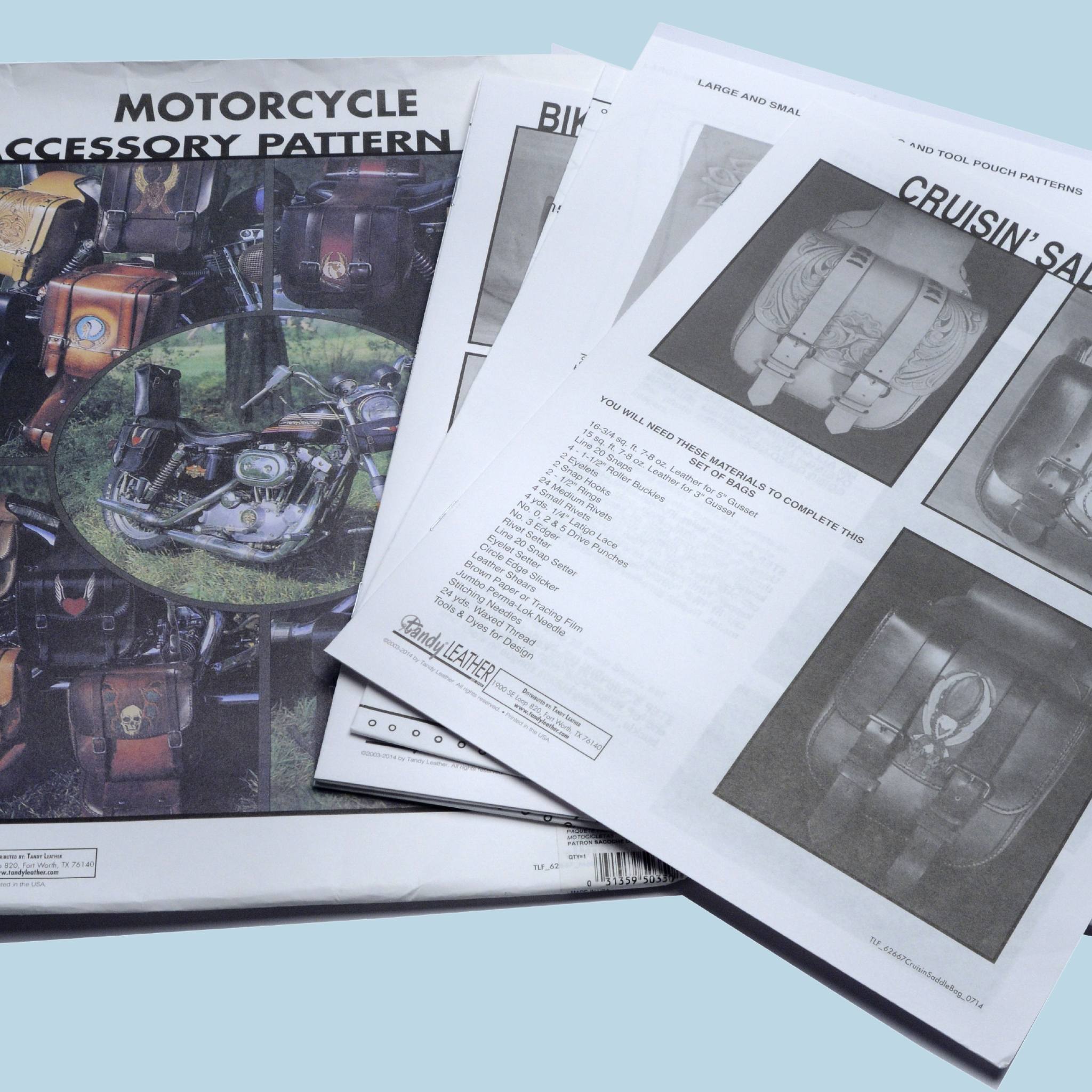 Make your own leather motorcycle accessories with this pattern pack - includes saddle bags and more