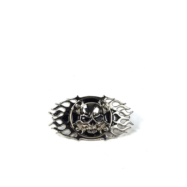 Flame skull biker concho decoration for leatherwork