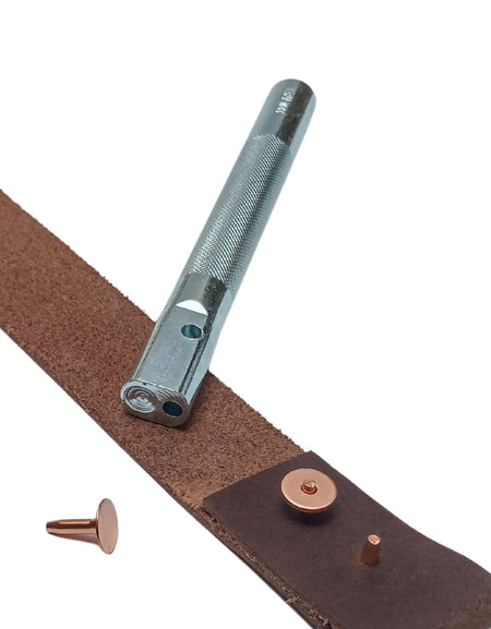 Leatherwork rivet setter for size 14 traditional style rivets in copper, brass and aluminium