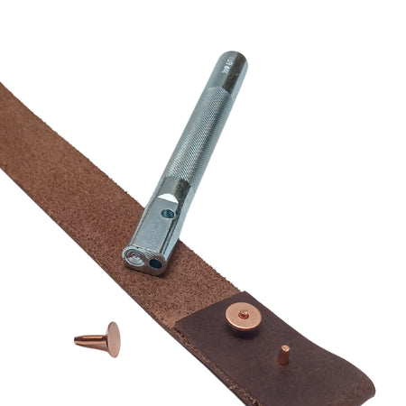 Leatherwork rivet setter for size 14 traditional style rivets in copper, brass and aluminium