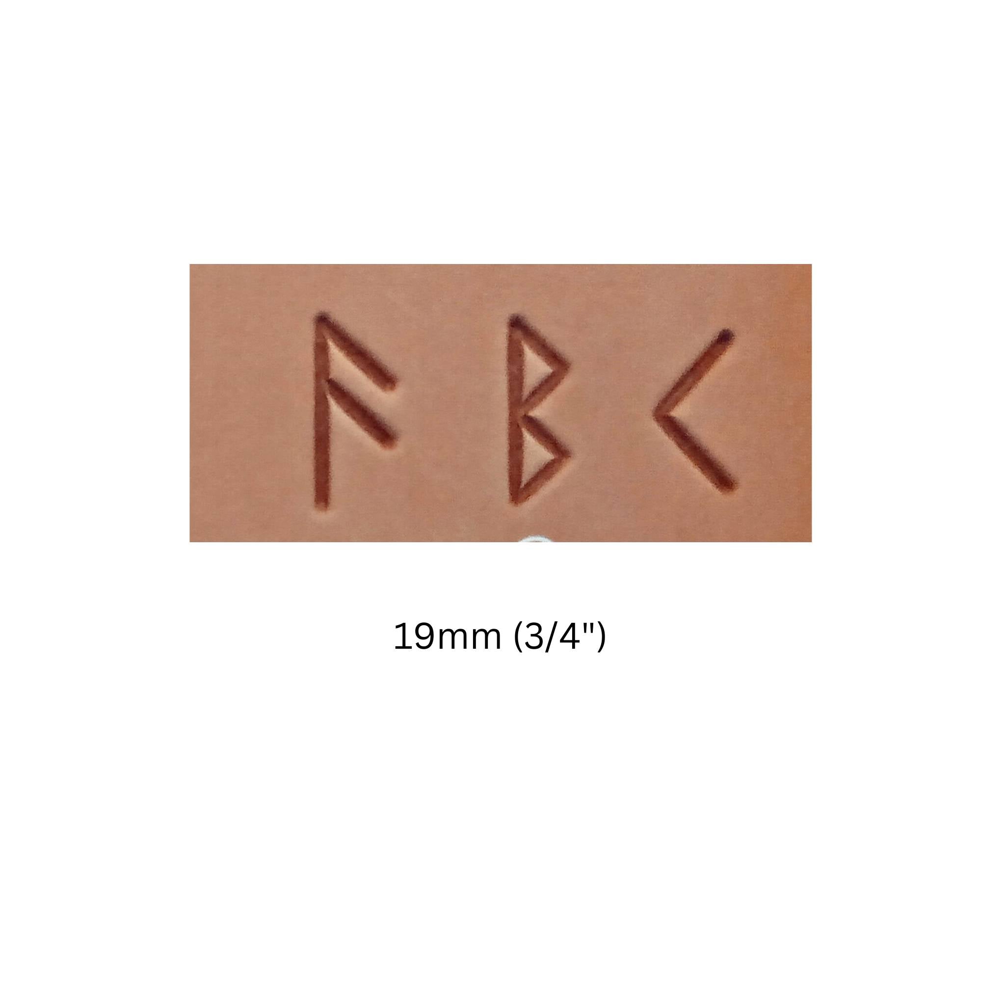 image to show the letter font imprint into leather and size