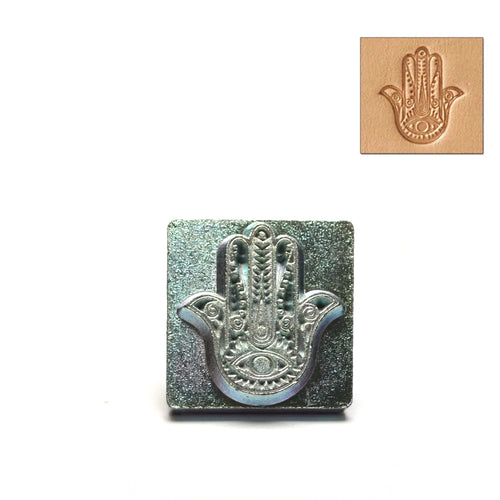 Load image into Gallery viewer, Hamsa Mendhi Hand 3d embossing stamp from Identity Leathercraft
