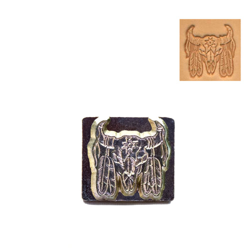Load image into Gallery viewer, Skull &amp; Feathers 3D Embossing Stamp from Identity Leathercraft
