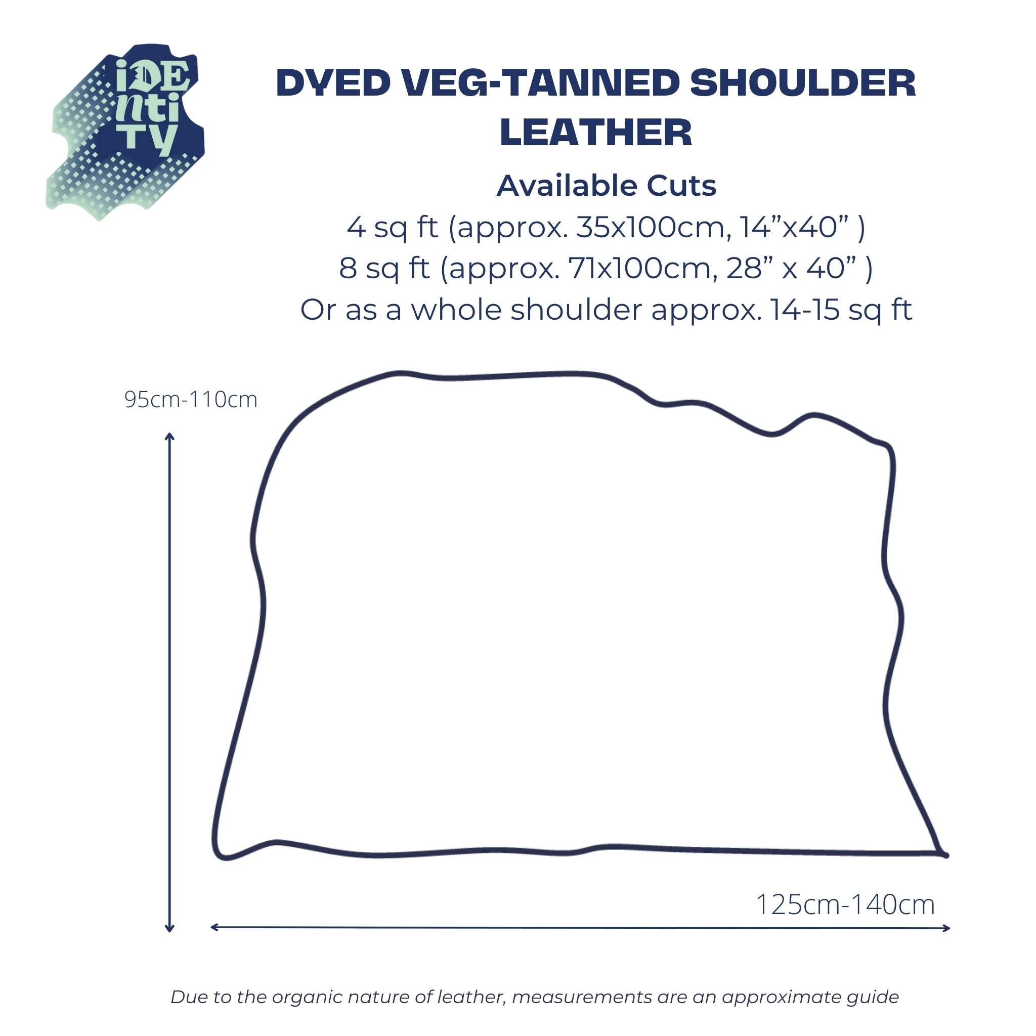 chart to show the approx size of cowhide shoulder leather