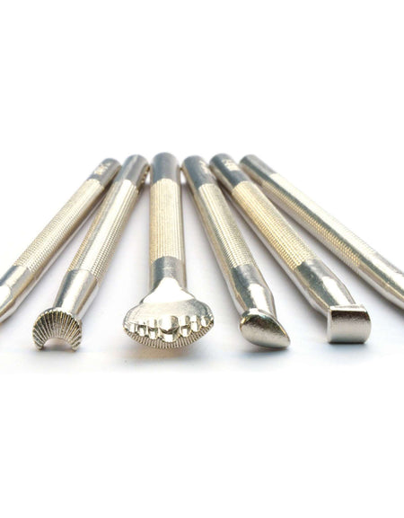 6 piece leathercraft tools, included in the starter carving set - seeder, camouflage, veiner, pear shader, beveller