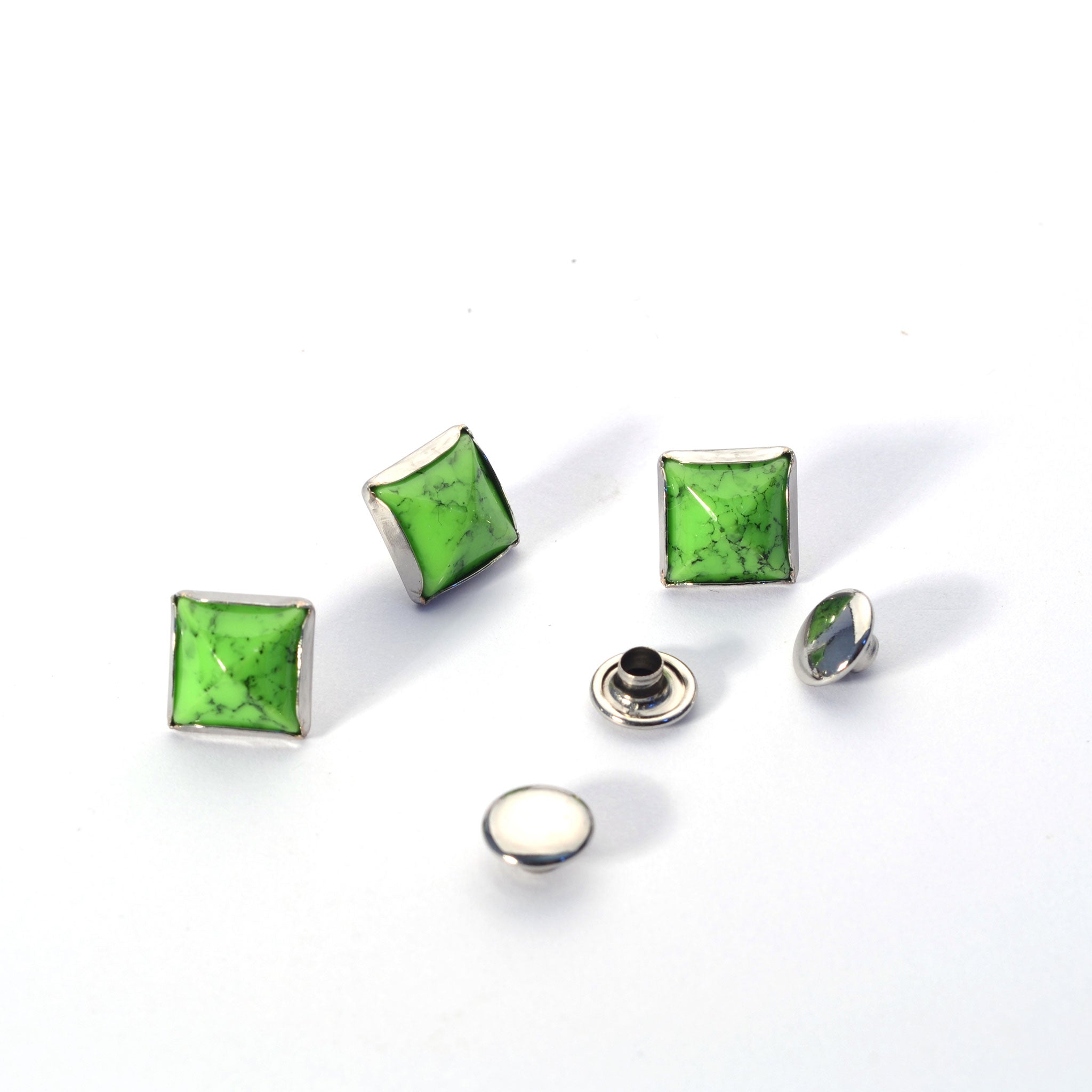 Green Stone Pyramid Rivets from Identity Leathercraft