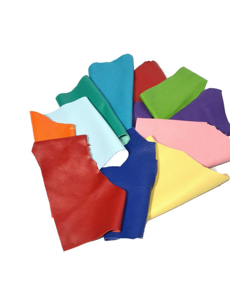 Soft Lamb Sheepskin Leather Pieces - Colours from Identity Leathercraft, suitable for applique, patchwork, mixed media and other crafts.