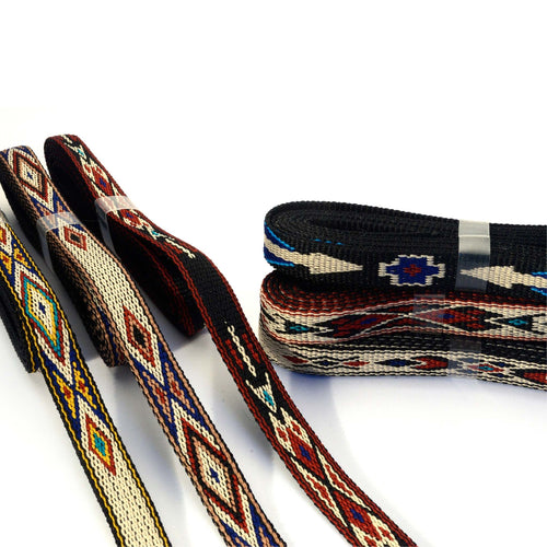 Load image into Gallery viewer, Decorative woven hitched style webbing with native american motif
