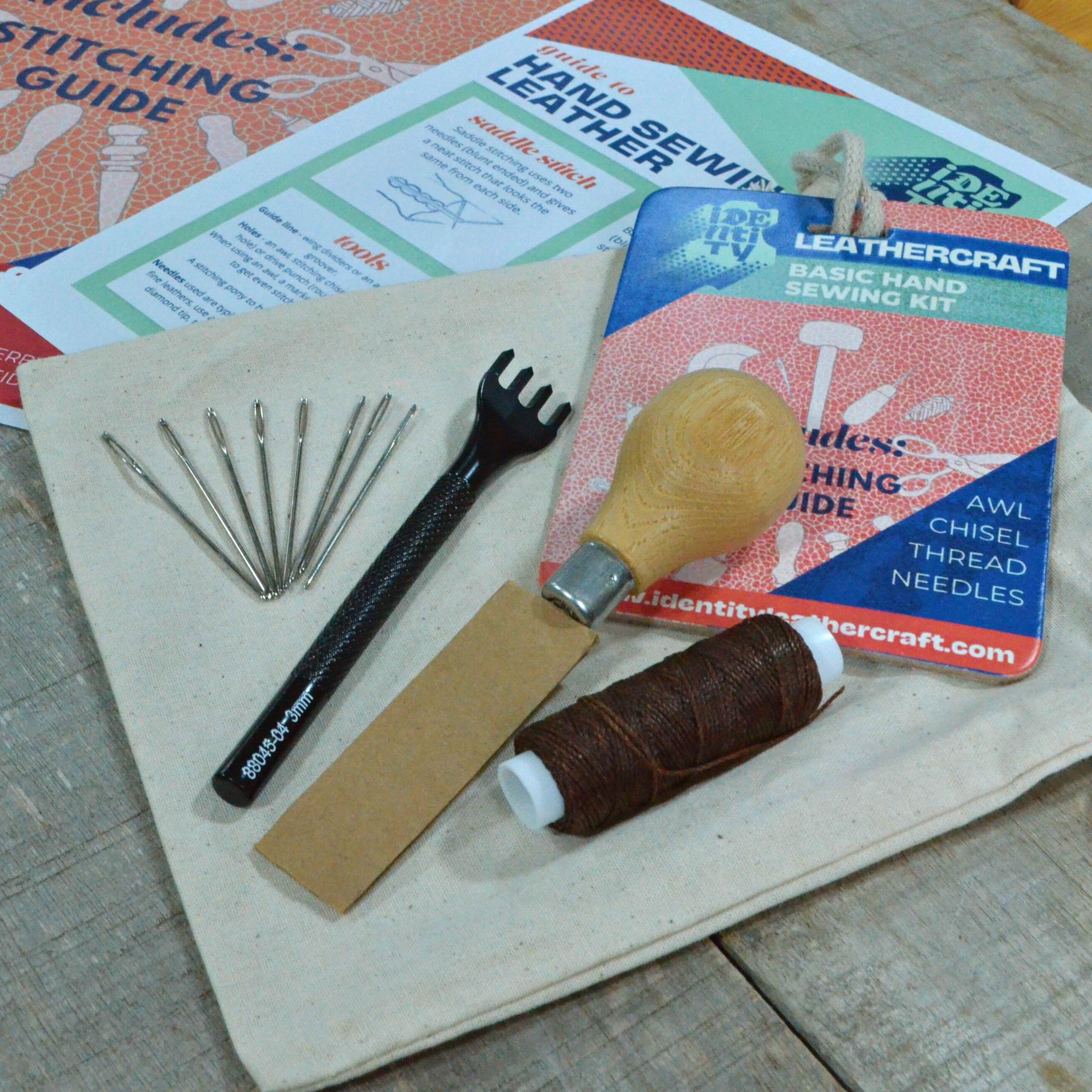 This useful pack will give you a start for hand sewing leather and is ideal for small beginner projects such as card cases, keyrings, and also ideal for repairs