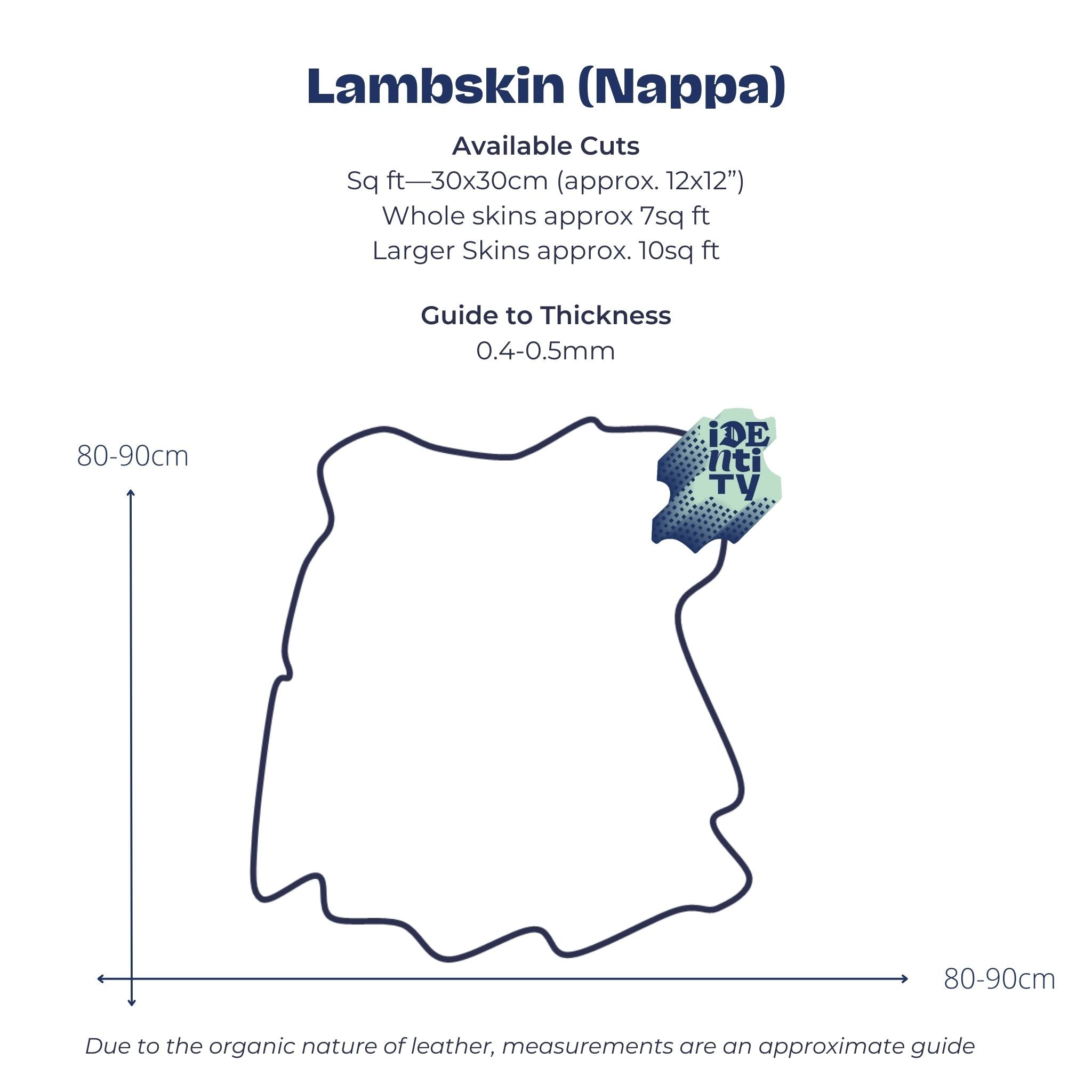 Size chart for Identity Lambskin Leather