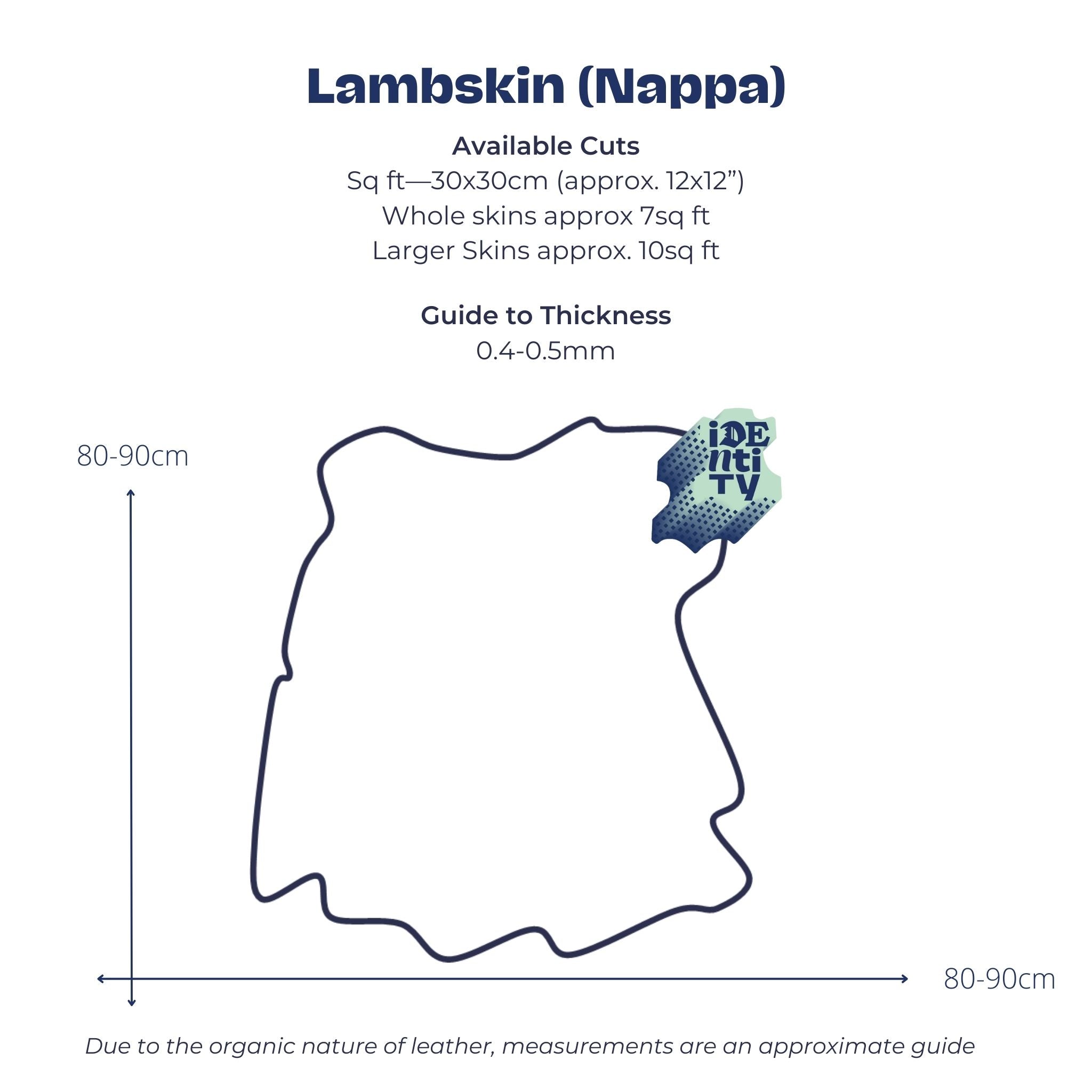 Chart to depict the skin size of Lambskin Leather