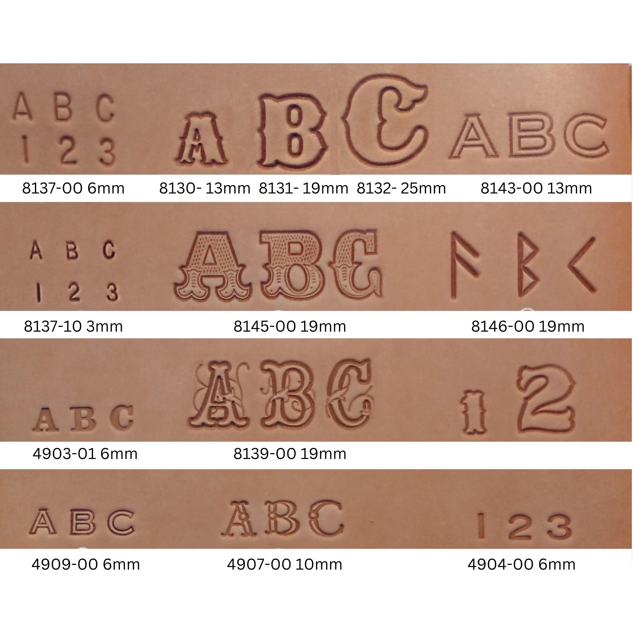 Chart to Identity Leathercraft Alphabet stamps