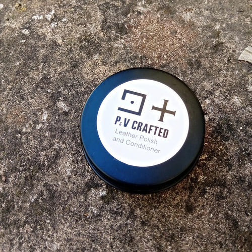 Load image into Gallery viewer, P&amp;V Crafted leather balm offers finish and conditioning for leathers.  With completely natural ingredients Paul at P&amp;V Crafted has created his own unique leather balm to give a soft sheen finish and protection for leather items. Used in burnishing, sealing and rejuvenation of leather goods.
