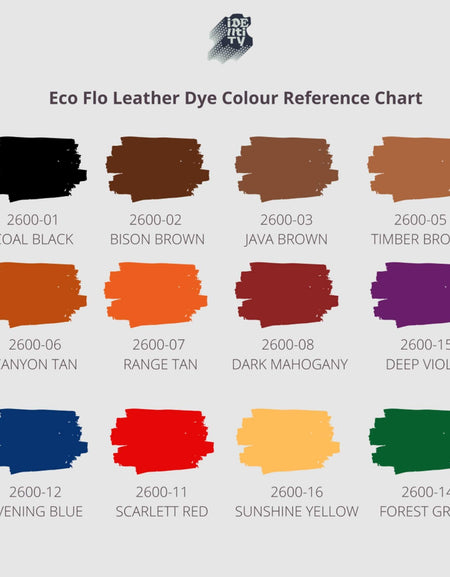 Eco-Flo Leather Dye Colour Chart from Identity Leathercraft