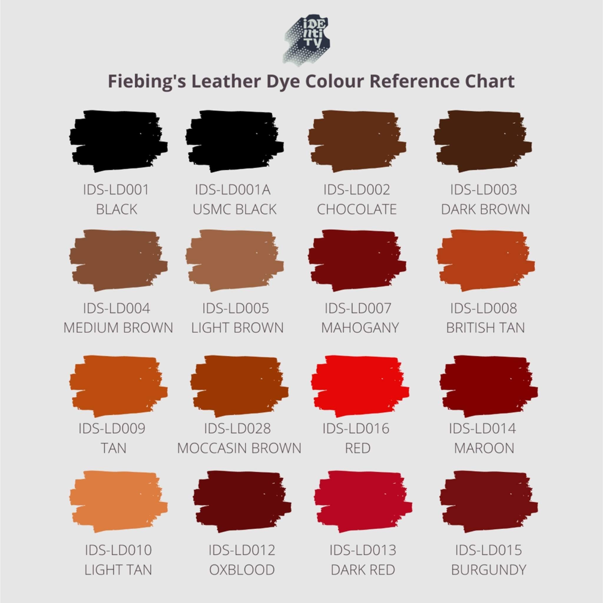 Fiebings Leather Dyes Colour Chart Page 1