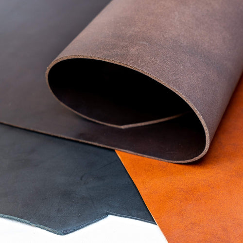 Heavy weight vintage leather hides (backs) 3.0-3.5mm  Available in a choice of colours.  Ideal for belt lengths, collars, leads, knife and axe sheaths, satchels and more.