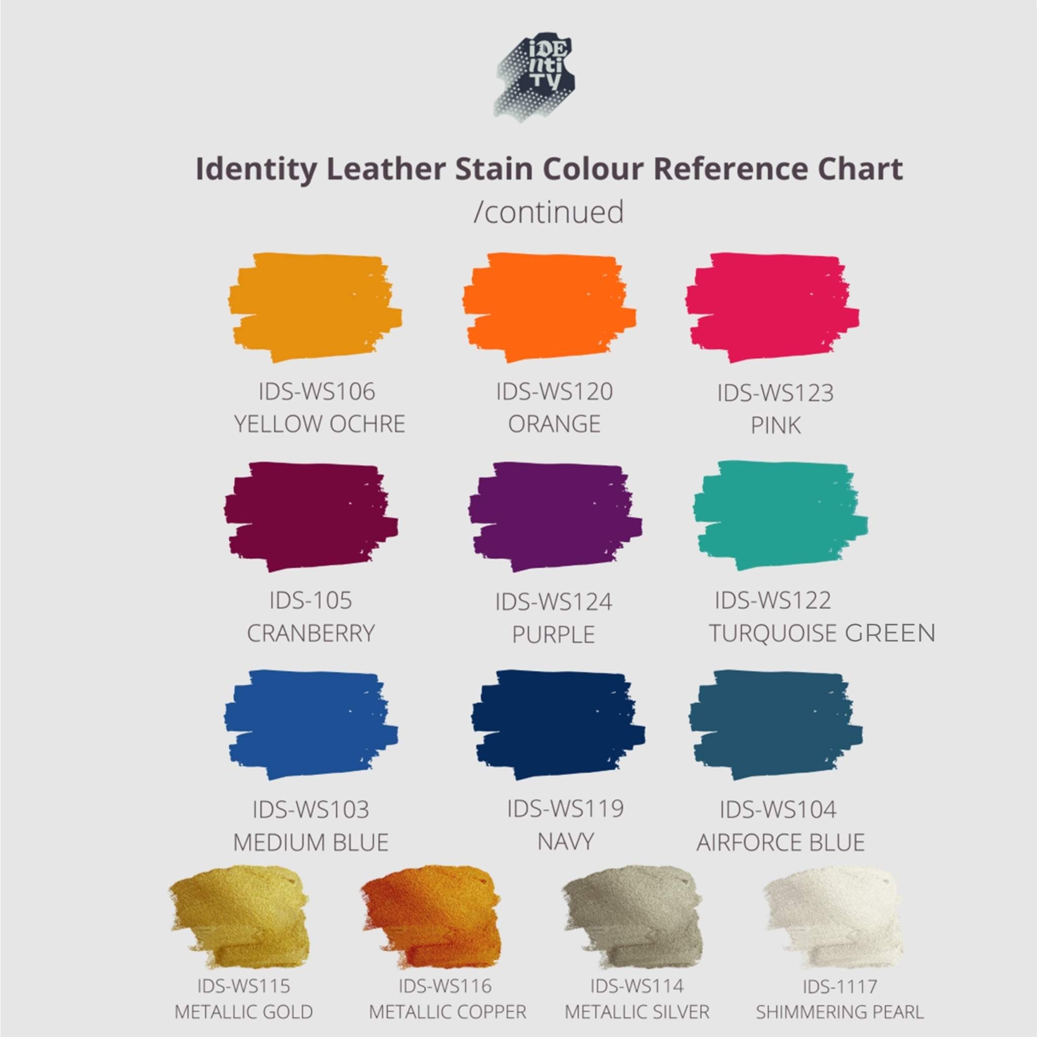 Water Based Leather Stains from Identity Leathercraft - Colour Chart Page 2