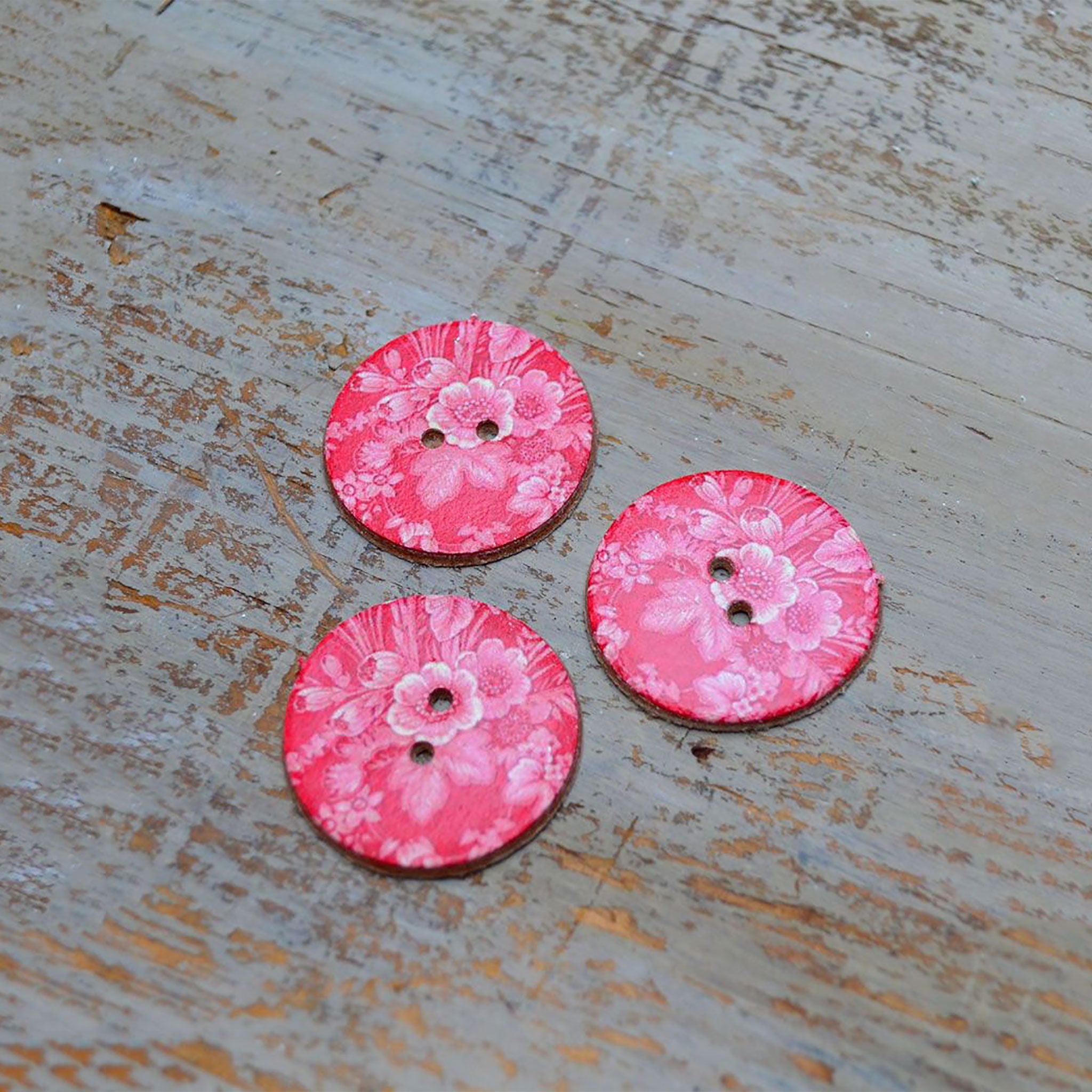 Vintage Wallpaper Print Leather Buttons - Red Rose from Identity Leathercraft