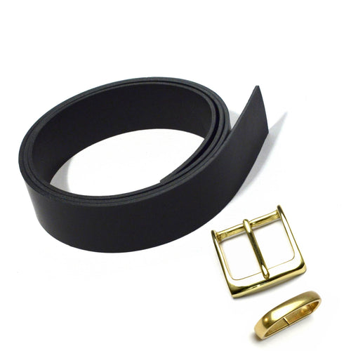 Load image into Gallery viewer, Make your own leather belt starter pack - choose from black, brown or tan with brass or nickel hardware
