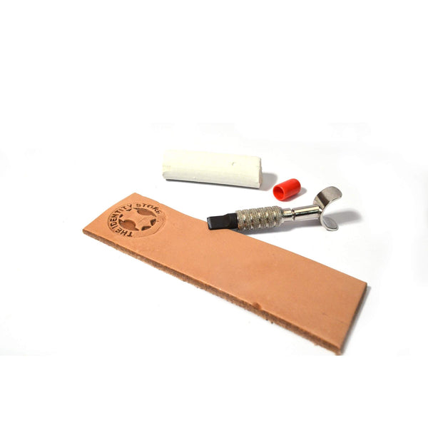 Compressed leather strop for sharpening swivel kinives